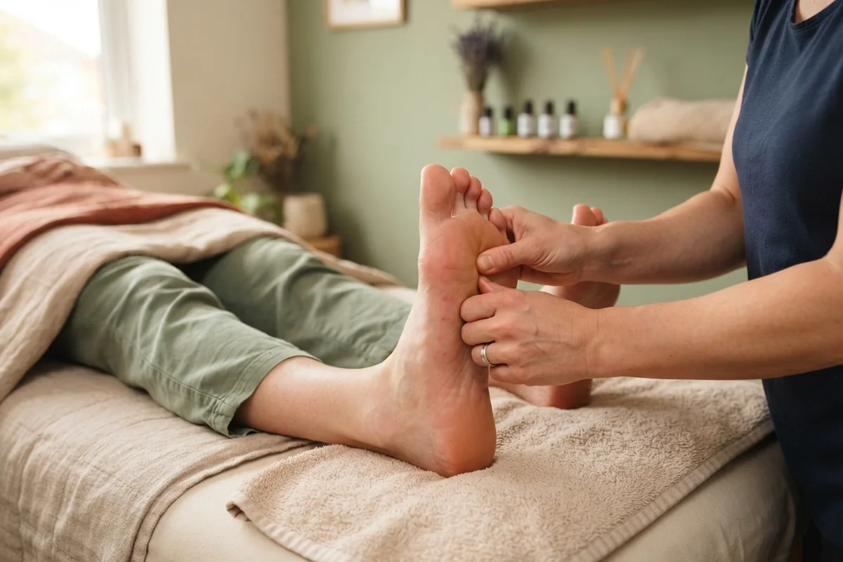 Reflexologia podal com pressão nos pés